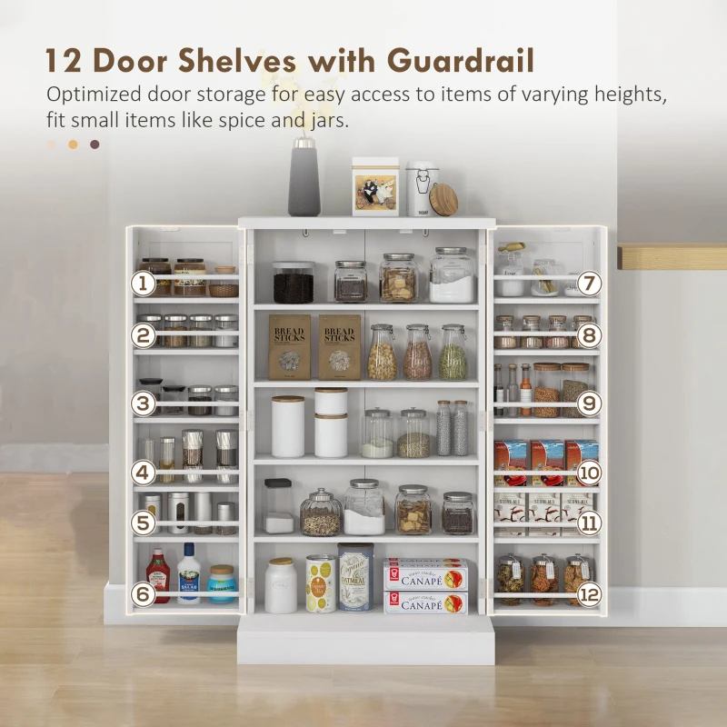 HOMCOM Freestanding Kitchen Pantry Storage Cabinet Kitchen Cabinet with 5-Tier Shelf 12 Spice Racks Adjustable Shelves White