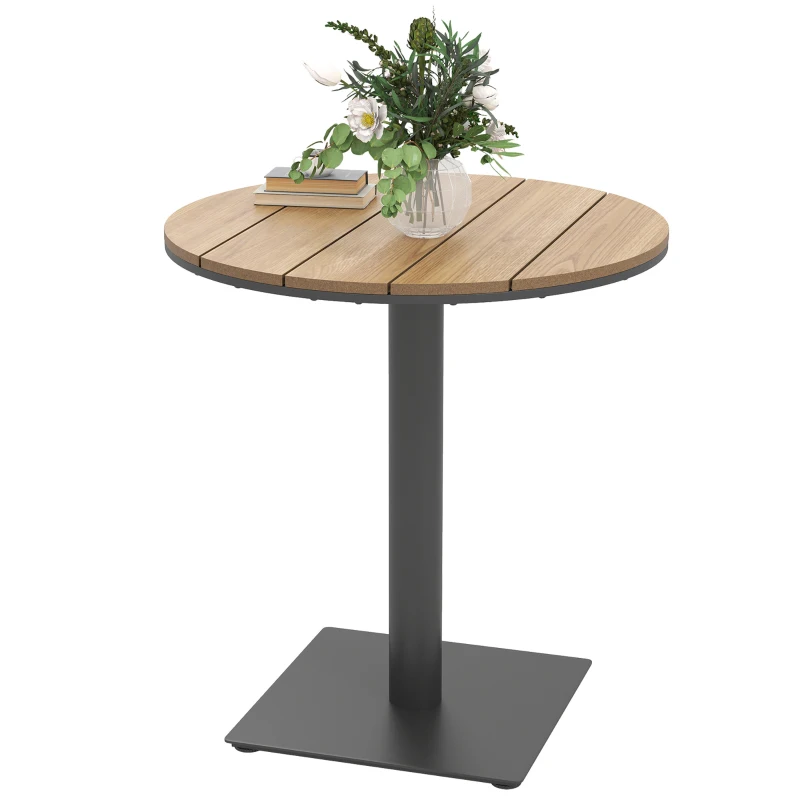 Outsunny Outdoor Side Table, 28" Weather Resistant Round Patio Table with Slatted Design for Garden, Terrace, Balcony, Natural