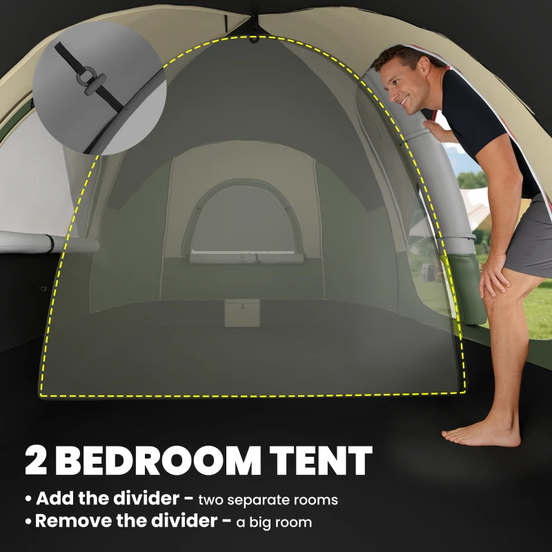Outsunny Camping Tent for 6 Man with 2000mm Waterproof Rainfly and Carry Bag for Fishing Hiking Festival, Dark Green