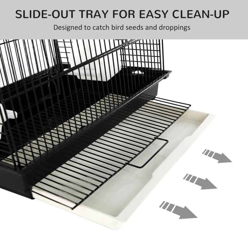 PawHut 28"H Steel Bird Cage with Open Play Top, Perch, Feeding Bowl for Parrot Lovebirds Parakeets Cockatiels - Black