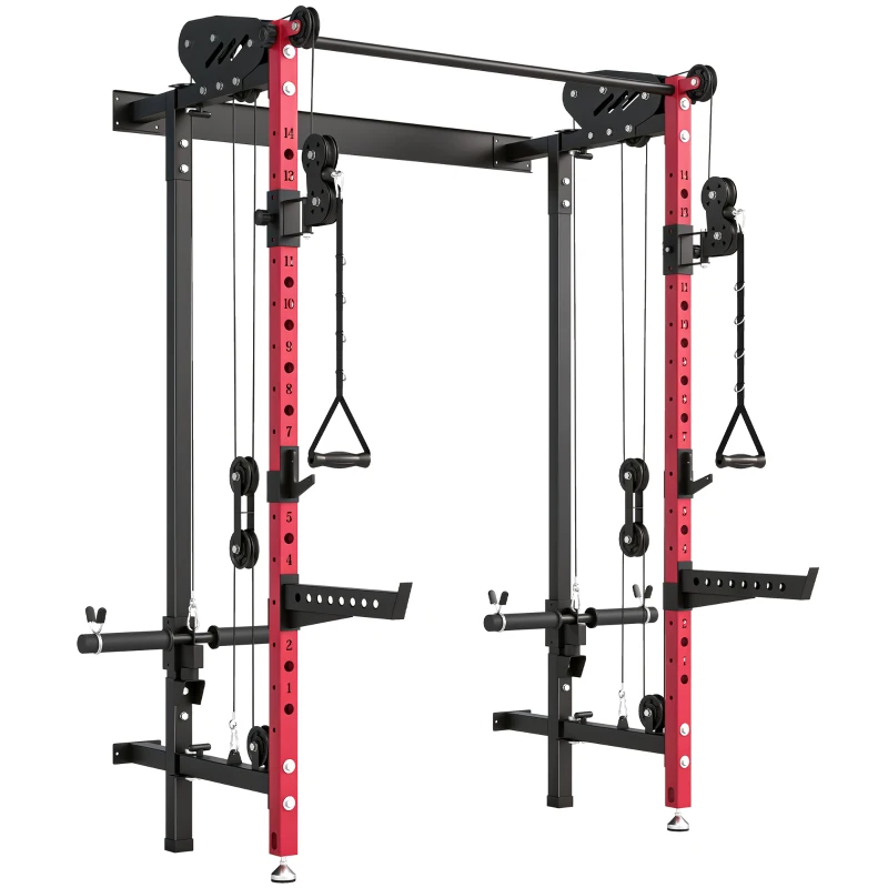 Soozier Foldable Power Cage, Space-Saving Power Rack with Pull-Up Bar, Cable Pulley System, 1540 lbs Capacity
