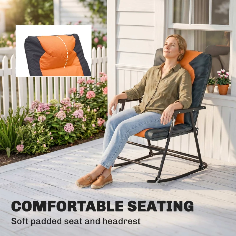 Outsunny 3-Piece Outdoor Foldable Rocking Chair Set, Orange
