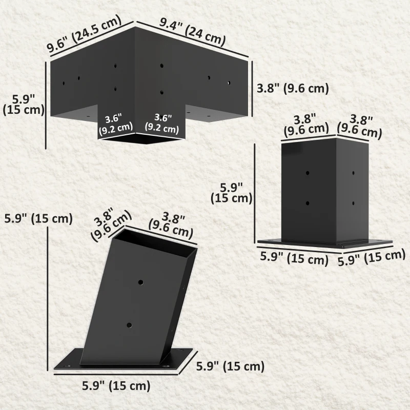 Outsunny Pergola Kit, 15° Slanted Pergola Bracket Kit with 3-Way Brackets, Post Bases, Wall Mounts for 3.6" X 3.6" Lumber, Black