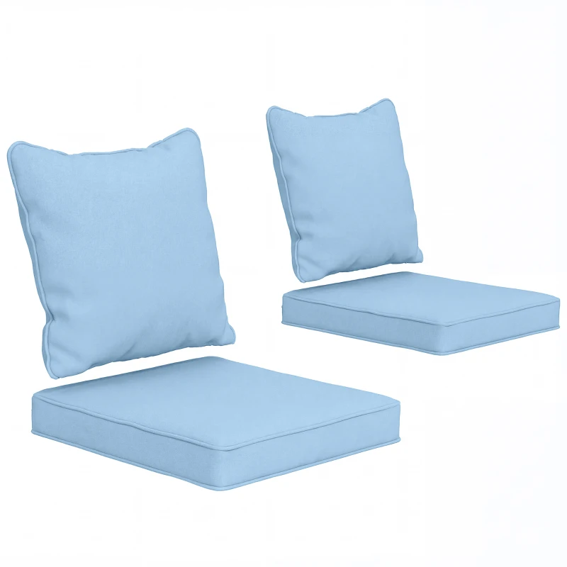 Outsunny Seat Cushion Back Pillows Replacement Set of 2, Patio Chair Cushions Set for Indoor Outdoor, Light Blue