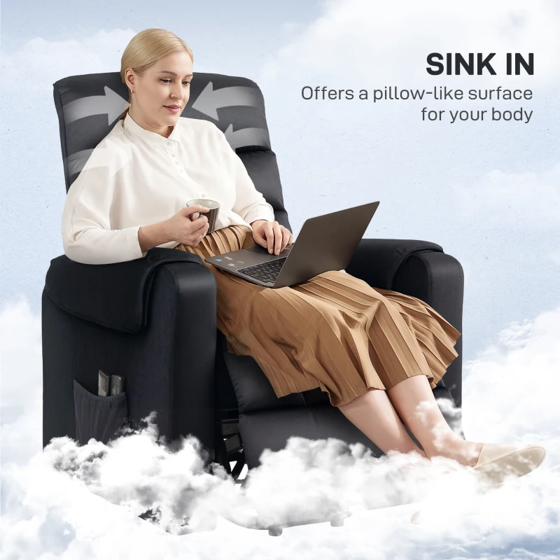 HOMCOM Lift Chair for Elderly, Massage Recliner Chair with 8 Vibration Points, Footrest, Remote Control, Side Pockets, Black