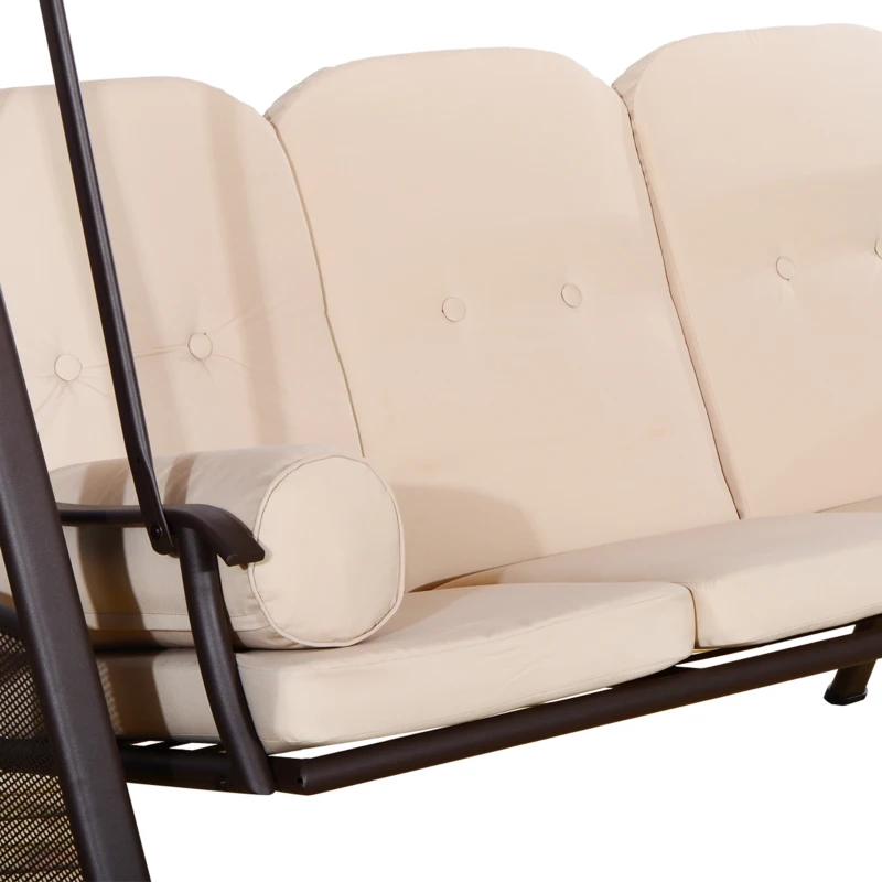 Outsunny 3 Seater Heavy Duty Swing Chair Outdoor Lounge Hammock Cushioned Seat W/ Tilt Canopy, Beige