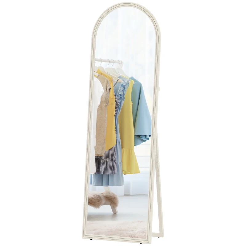 HOMCOM 64" x 21" Full Length Mirror, Free Standing, Leaning or Wall, Arched Full Body Mirror with Faux Stone Frame, White