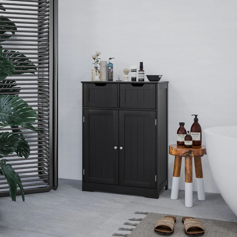 kleankin Bathroom Cabinet, Bathroom Storage Cabinet with 2 Drawers, Adjustable Shelf for Living Room, Entryway, Black