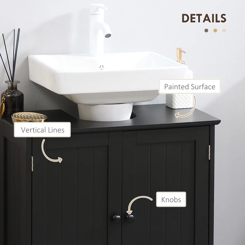 HOMCOM Bathroom Vanity, 24" Pedestal Sink Bathroom Vanity Furniture with 2 Doors and Shelf, Black