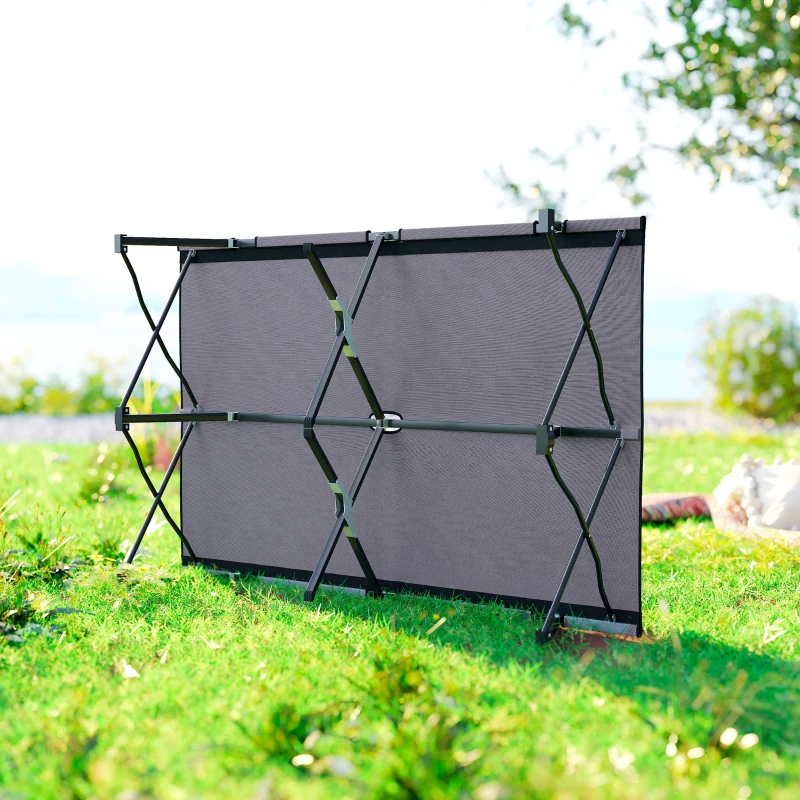 Outsunny 76" Two Person Folding Camping Cot Outdoor Portable Double Cot Wide Military Sleeping Bed w/ Carrying Bag Grey