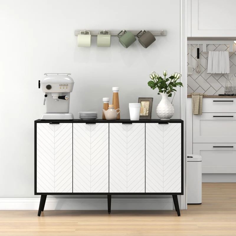 HOMCOM Modern Sideboard and Buffet, Dining Room Cabinet with Adjustable Shelves and 4 Doors, Black