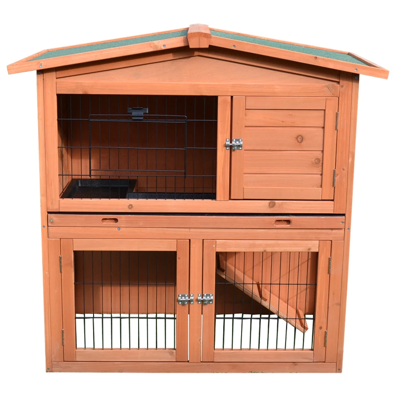 PawHut 2 Tier Rabbit Hutch Guinea Pig Hutch Ferret Cage with Ramp Slide Out Tray for Indoor Outdoor 39.6"L x 21.7"W x 39.8"H