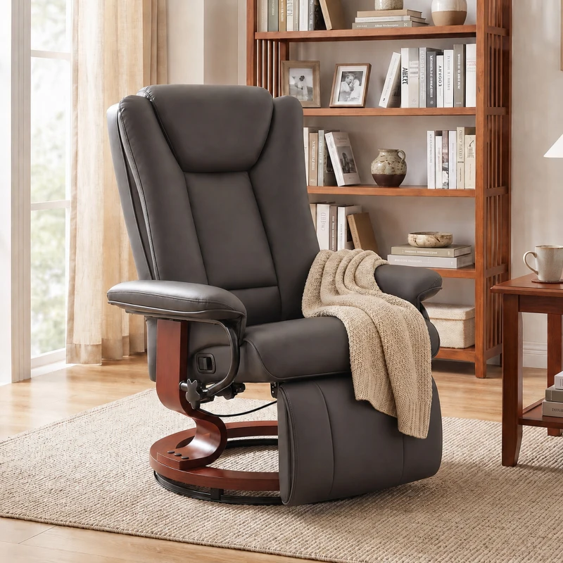 HOMCOM Modern RV Recliner Chair, PU Leather Swivel Recliner Armchair with Footrest for Living Room, Brown