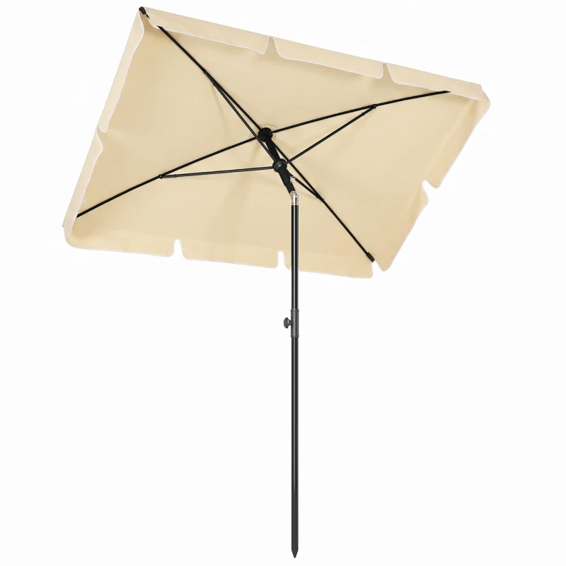 Outsunny 6.5x4ft Rectangle Patio Umbrella Aluminum Tilt Adjustable Garden Parasol Sun Shade Outdoor Canopy Beige