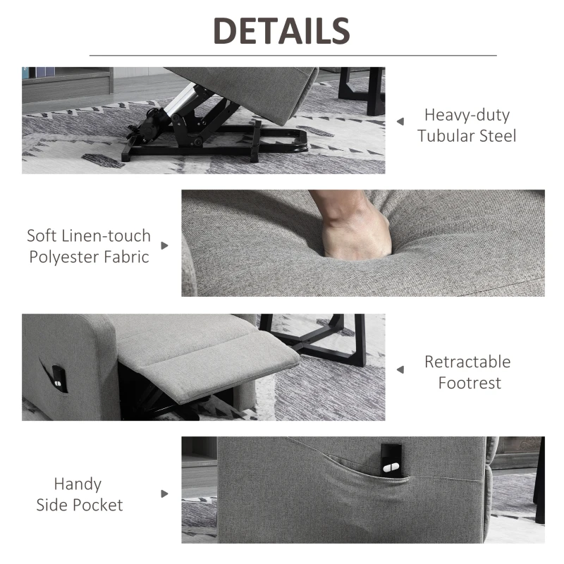 HOMCOM Electric Lift Recliner Chair Rising Power Chaise Lounge Fabric Sofa with Remote Control & Side Pocket for Living Room
