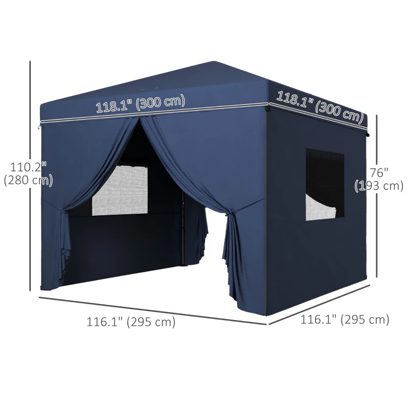 Outsunny 10' x 10' Pop Up Canopy Tent, Instant Sun Shelter, with Wheeled Bag and Mesh Windows, Height Adjustable, Dark Blue