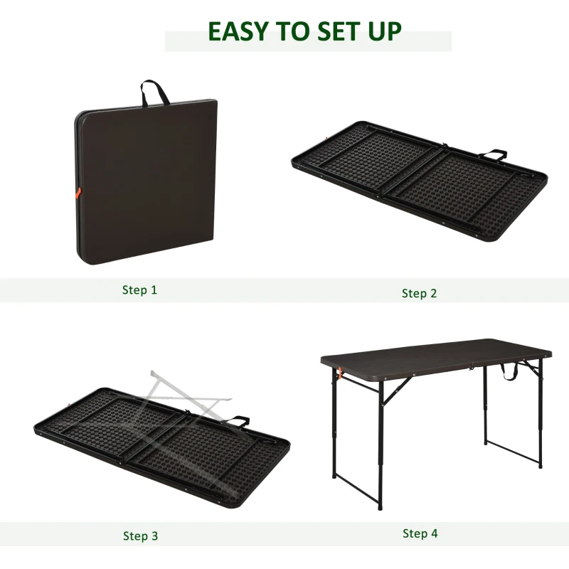 Outsunny 4ft Outdoor Folding Camping Table Height Adjustable Garden Backyards BBQ Party Picnic Table Coffee