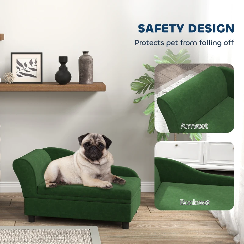 PawHut Pet Sofa Bed Couch with Storage, Pet Sofa for Cats and Small Dogs, Green