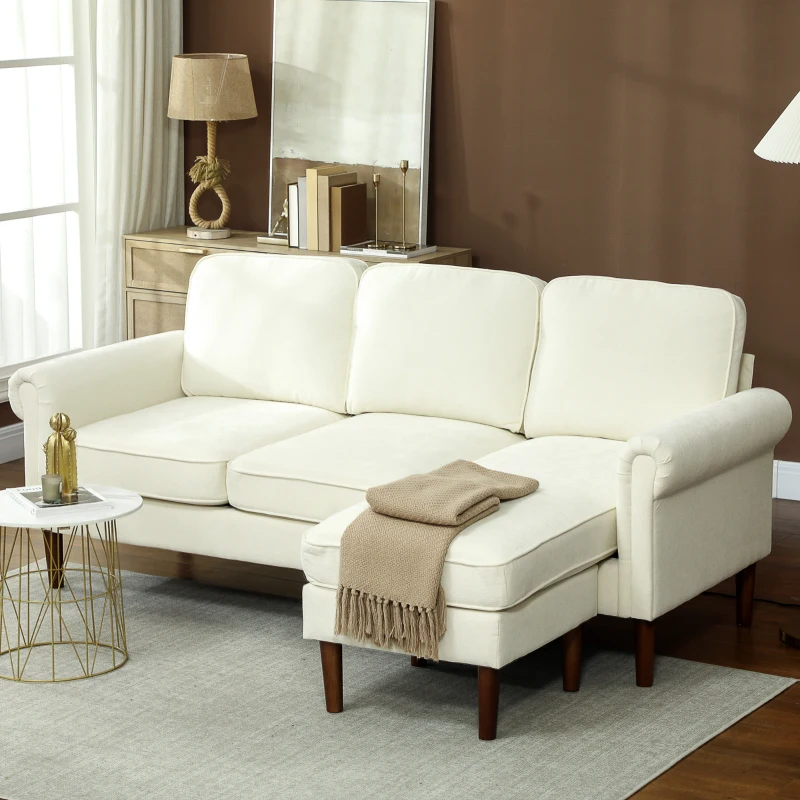 HOMCOM L Shape Sofa, Modern Sectional Couch with Changeable Chaise Lounge, Wooden Legs, Corner Sofa for Living Room, Cream