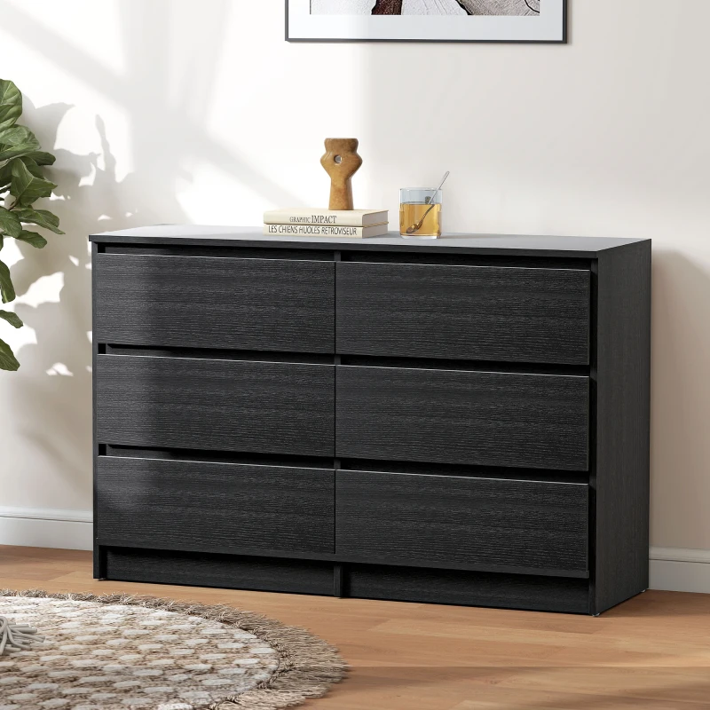 HOMCOM Wide Chest of Drawers, 6 Drawer Dresser for Bedroom, Living Room, Hallway, Modern Clothes Storage Organizer, Black