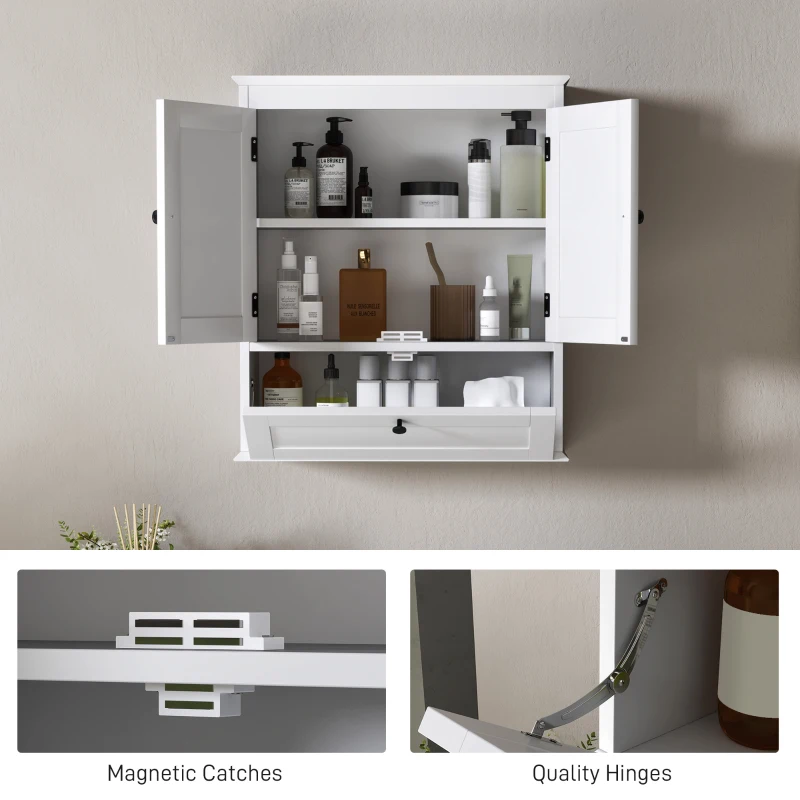 HOMCOM Medicine Cabinet with Adjustable Shelf, Bathroom Wall Cabinet Bathroom Cabinet with Recessed Panels, White