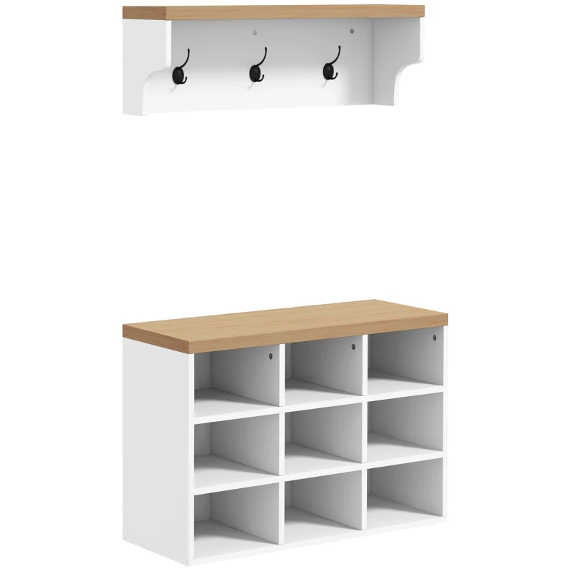 HOMCOM 2-in-1 Hall Tree, 5-Hook Coat Rack Shoe Bench Set w/ Bench and Shoe Storage for Entryway, Hallway, White