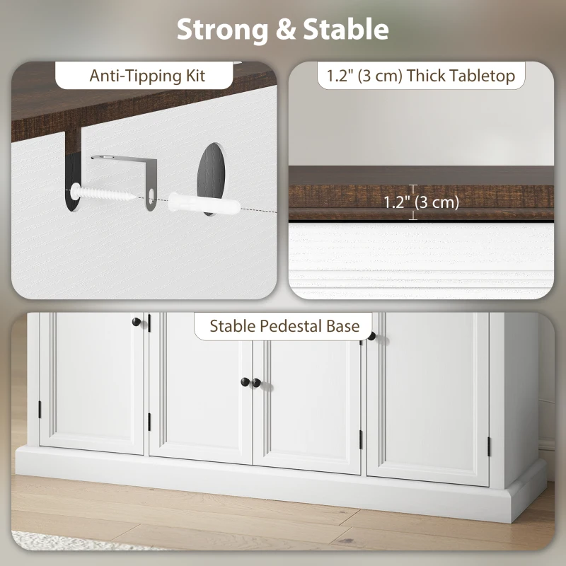 HOMCOM Farmhouse Sideboard with Charging Station and Thickened Top, 58" Buffet Cabinet with 2 Soft-Close Drawers, White