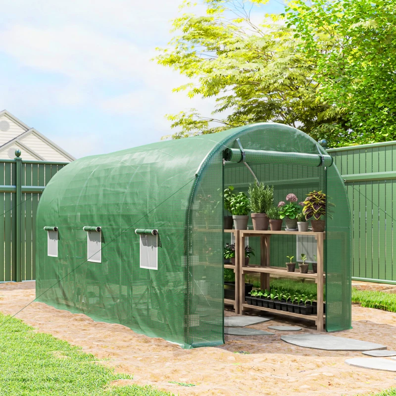 Outsunny 13' x 6' x 6' Outdoor Walk-in Tunnel Greenhouse Portable Plant Gardening Warm House with PE Cover Green