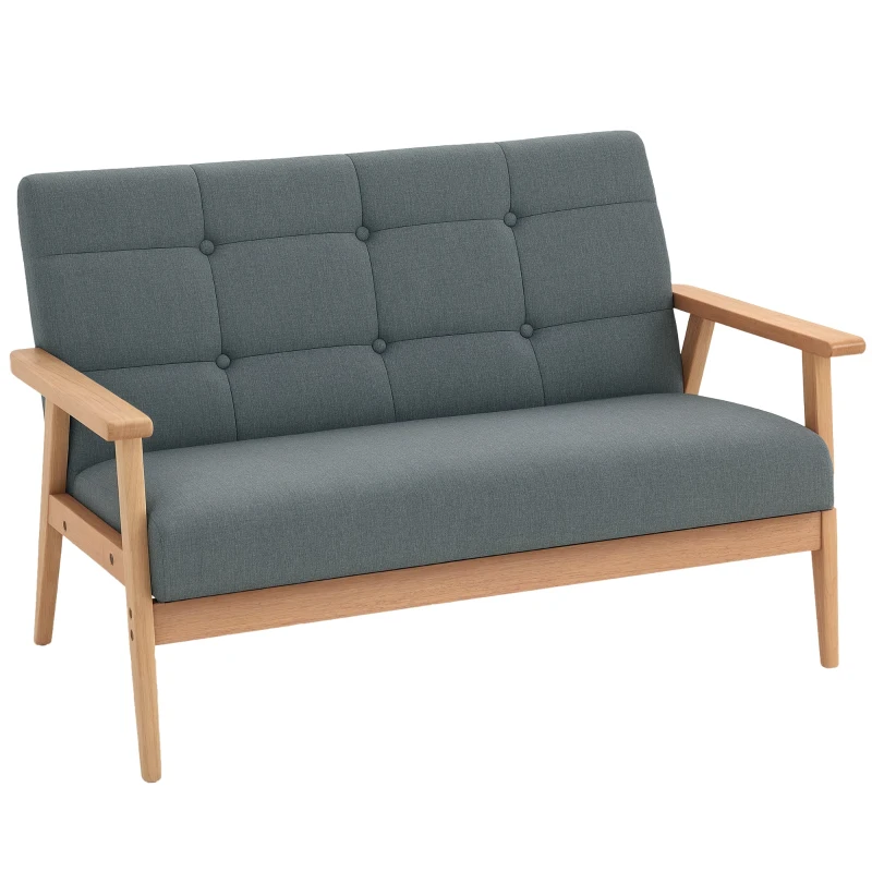 HOMCOM 45" 2 Seat Sofa, Upholstered Two Seater Couch with Rubber Wood Legs for Bedroom, Living Room, Dark Grey