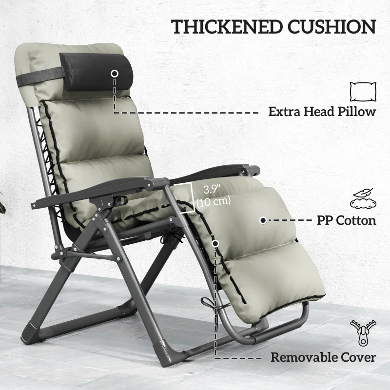 Outsunny 2pcs Reclining Zero Gravity Chair with Adjustable Backrest, Folding Garden Sun Lounger with Removable Cushion, Grey