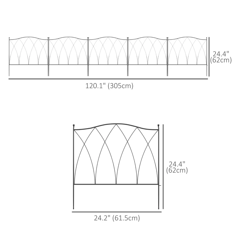 Outsunny 5PCs Outdoor Garden Fence Panels, Metal Wire Landscape Flower Bed Border Edging Animal Barrier, 24" x 10', Black