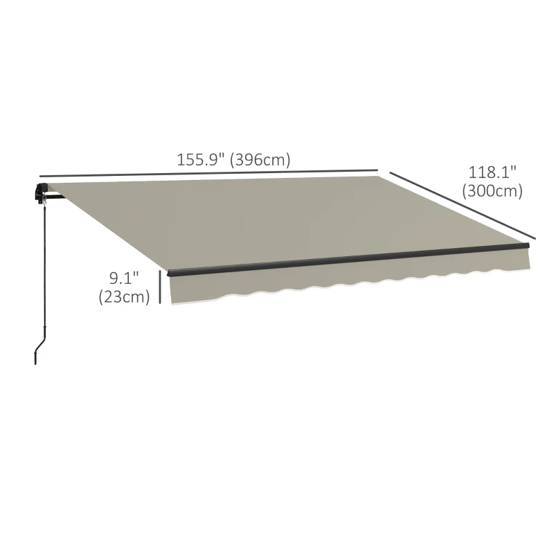 Outsunny 13' x 10' Retractable Awning, 280gsm UV Resistant Sunshade Shelter, for Deck, Balcony, Yard, Light Grey