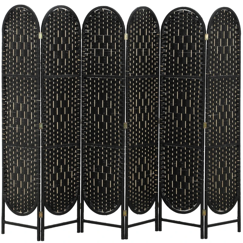 HOMCOM Bohemian Privacy Screen, Folding Room Divider with 6 Panels and Arched Top for Bedroom Living Room Office, Black