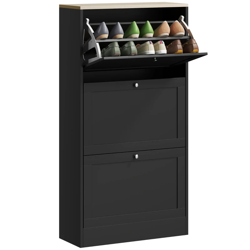 HOMCOM Modern Shoe Storage with 3 Flip Drawers and Adjustable Shelves, Shoe Cabinet Organizer for 12-18 Pairs of Shoes, Black