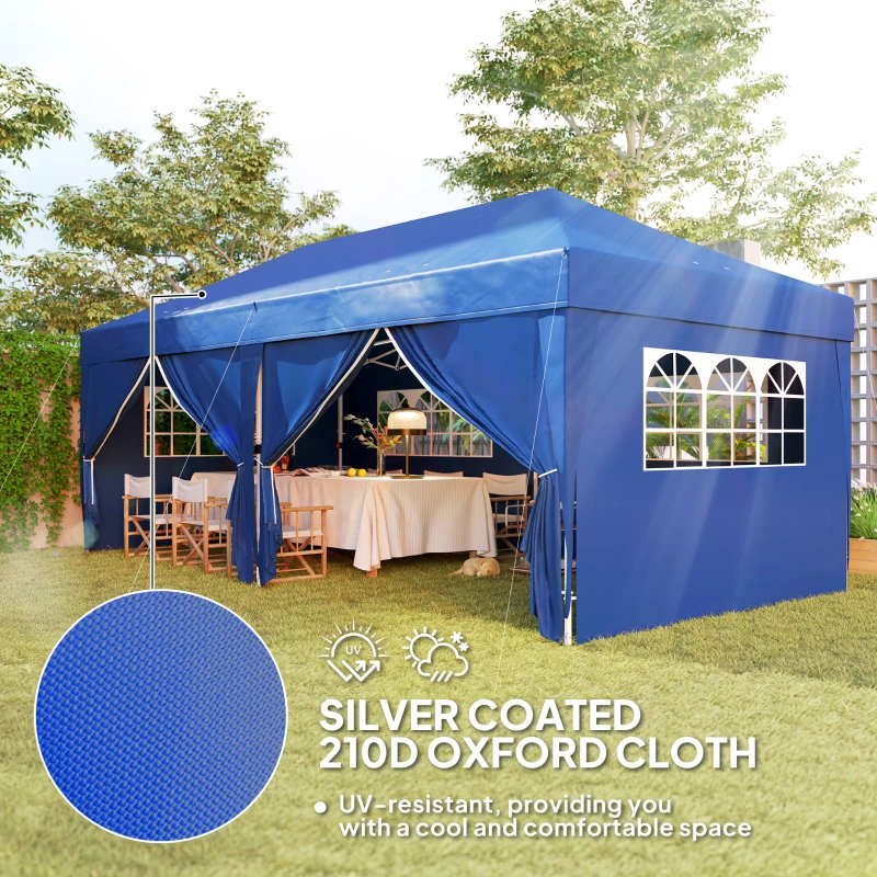 Outsunny 10' x 20' Pop Up Canopy Tent Outdoor Portable Easy Up Party Tent Garden Shade Shelter with Walls Carrying Bag, Blue