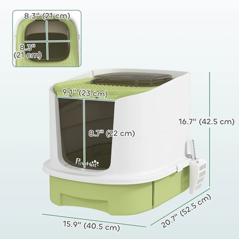 PawHut Enclosed Cat Litter Box with Lid, Scoop, Top Entry, Deodorization Bags, Drawer Type Cat Litter Tray, Easy to Clean, Green