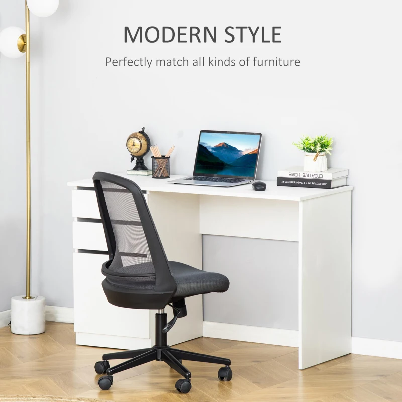 HOMCOM Modern Computer Desk, Home Office Desk for Study, Writing Workstation with Storage Drawer and Cabinet for Living Room, White