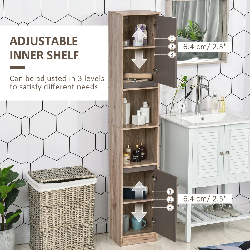 HOMCOM 67" Narrow Bathroom Storage Cabinet, Tall Freestanding Floor Cabinet, Bathroom Linen Cabinet with Doors and Adjustable Shelves