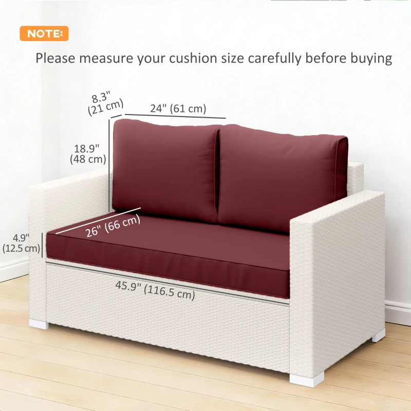 Outsunny 2 Seater Outdoor Seat Cushions with Backrest, Loveseat Double Sofa Outdoor Furniture Cushions, Wine Red