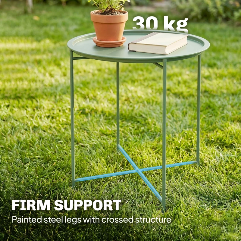 Outsunny 18" Outdoor Side Table with Removable Tray and Folding Legs, Indoor Outdoor for Balcony, Porch, Green