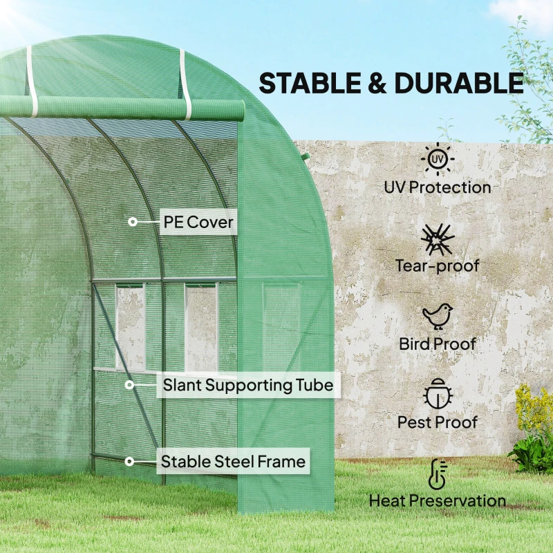Outsunny 11.5' x 6.6' x 6.6' Walk-in Tunnel Greenhouse Garden Plant Seed Growing Warm House Outdoor Hot House w/ Roll Up Door, Windows, PE Cover Green