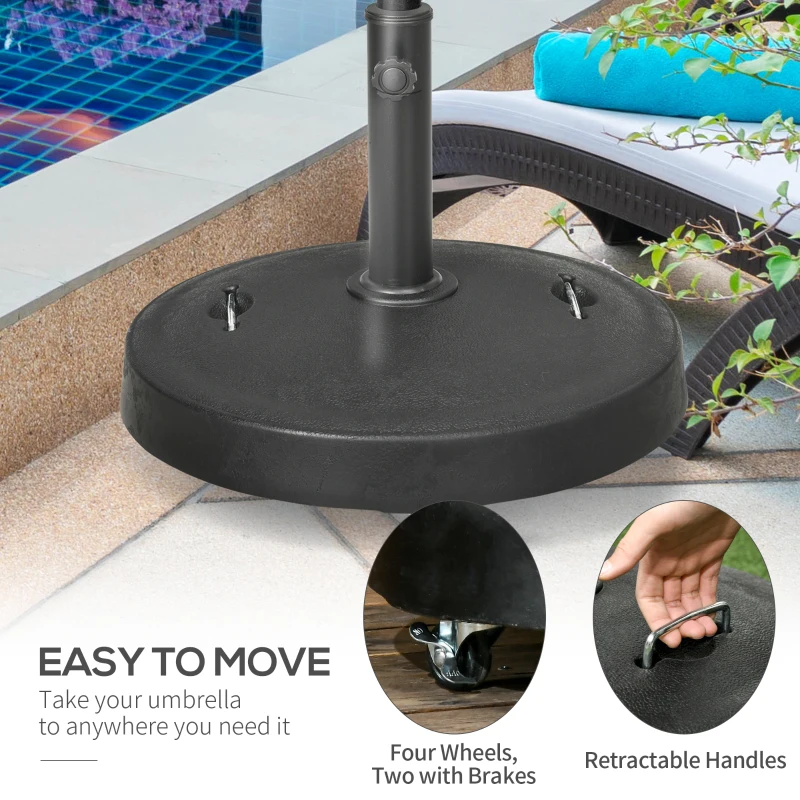 Outsunny Patio Umbrella Stand with Wheels and Handles, 55lb Heavy Duty Market Umbrella Base for Outdoor, Garden, Backyard, Black