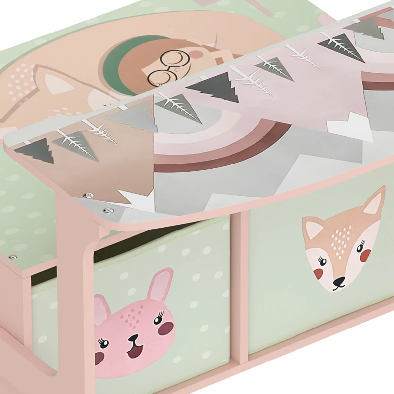 Qaba Kids Toy Box Chest, 3-in-1 Convertible Wooden Toy Storage Bench w/  2 Non-Woven Drawers, for Bedroom, Playroom, Pink