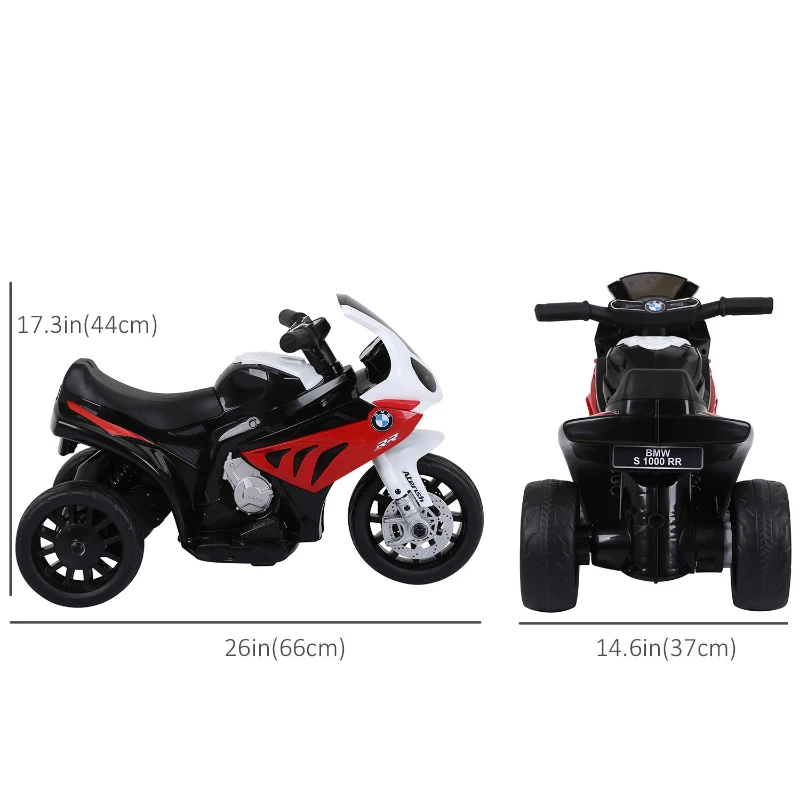 Aosom Kids Motorcycle, 6V Battery Powered Toddler Motorcycle with Headlight, Music, 3 Wheels Electric Motorcycle for Kids, Licensed BMW, Gift for Boys & Girls -Red