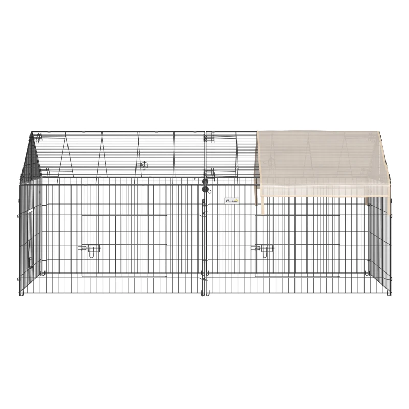 PawHut Metal Chicken Coop, 87" x 41" x 41" Chicken Run Pen for Yard with Cover, Portable Catio Poultry Cage Indoor Outdoor Backyard, Cat Cage for Rabbit, Duck, Hen, Small Animal, Chinchillas, Beige