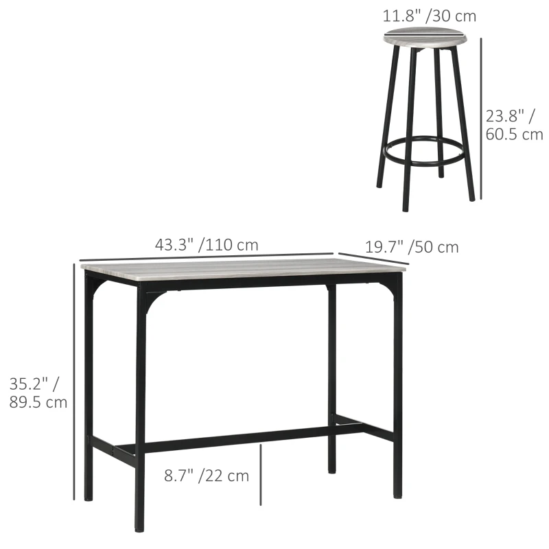 HOMCOM 5-Piece Bar Table Set for 4, Industrial Counter Height Bar Table and Chairs for Kitchen, Dining Room, Grey