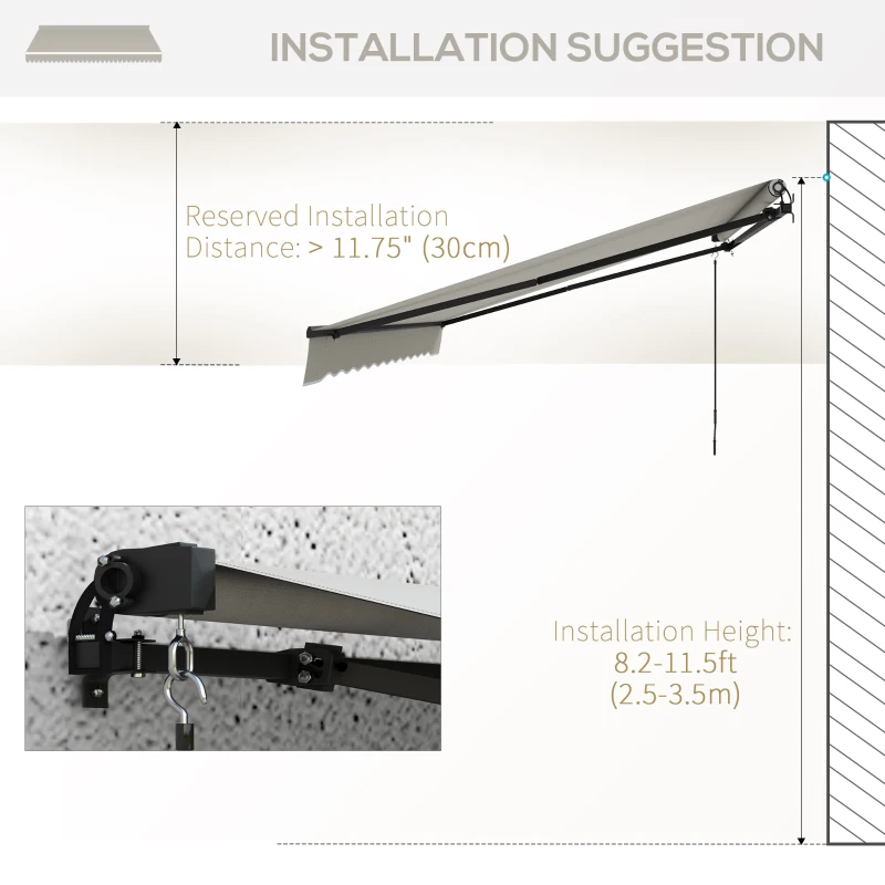 Outsunny 13' x 10' Retractable Awning, 280gsm UV Resistant Sunshade Shelter, for Deck, Balcony, Yard, Light Grey