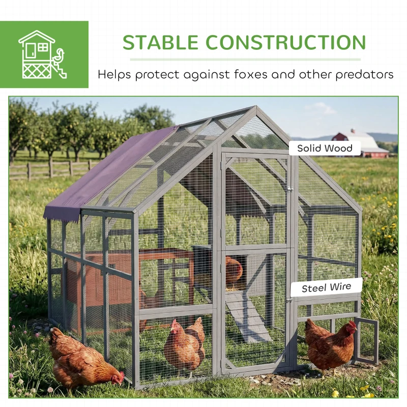 PawHut 9.2' x 6.1' Large Chicken Coop with Nesting Box, Water-Resistant and Anti-UV Cover for 8-12 Chickens, Gray