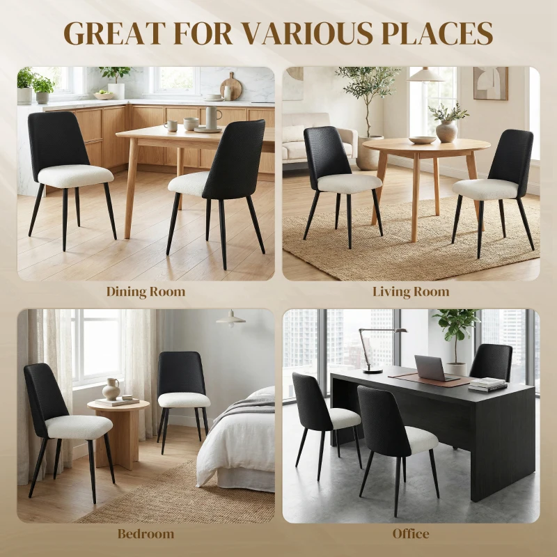 HOMCOM Dining Chairs Upholstered Kitchen Chairs Set of 2 with Steel Legs and Padded Seat for Dining Room, Kitchen, Black