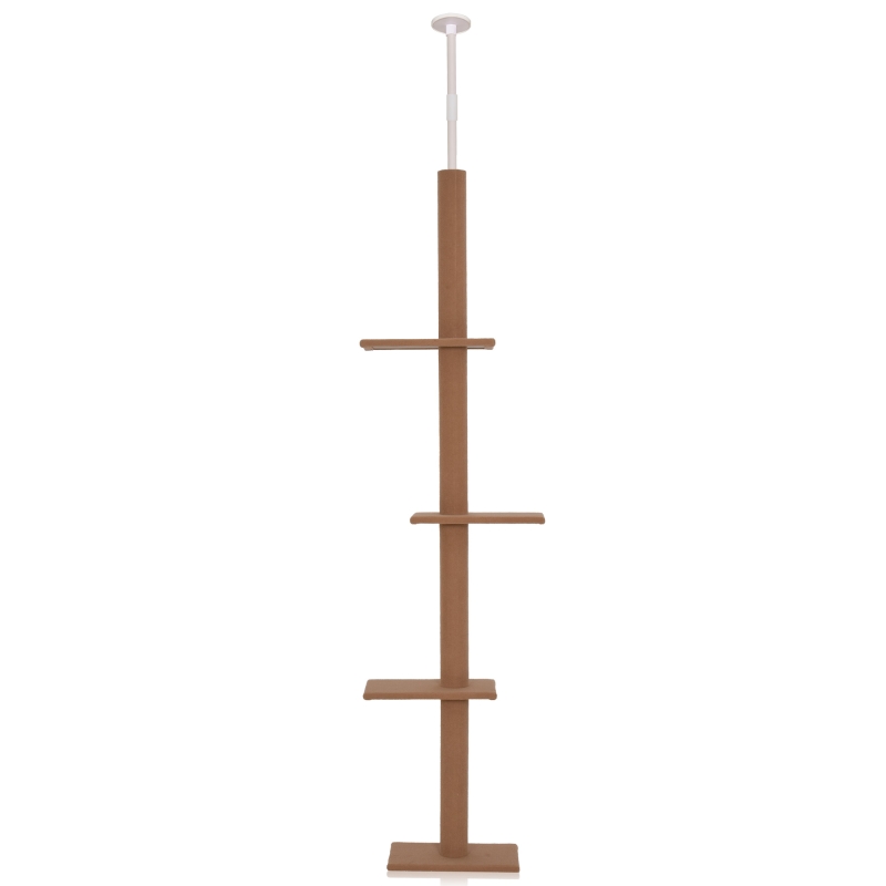 PawHut Floor-to-Ceiling Cat Tree Cat Climbing Tower with Sisal-Covered Scratching Posts Natural Cat Tree Activity Center for Kittens Cat Tower Furniture, Brown